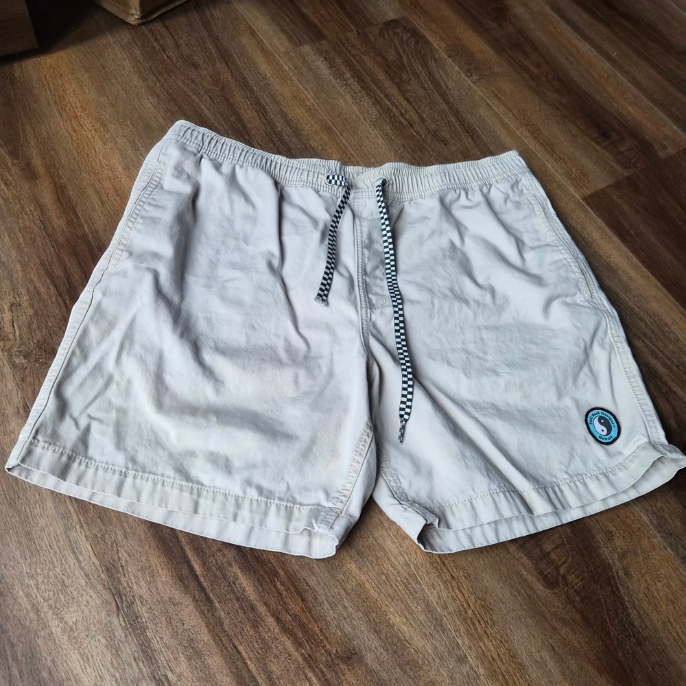 T&C Surf Designs Hawaii Mens Khaki Cotton Shorts Drawstring Large Gorpcore Beach